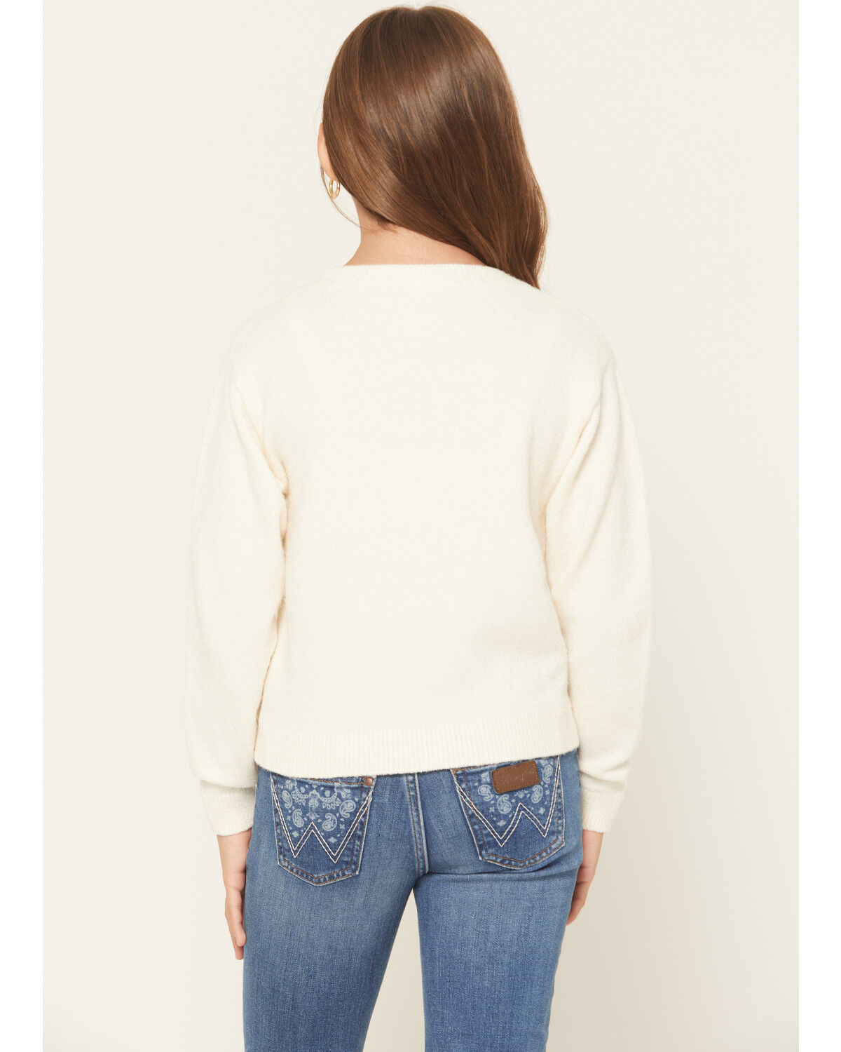 Image #4 - Sugar California Girls' Floral Horseshoe Print Sweater, Cream, hi-res