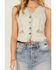 Image #3 - Veveret Women's Acid Wash Rhinestone Vest, Light Wash, hi-res