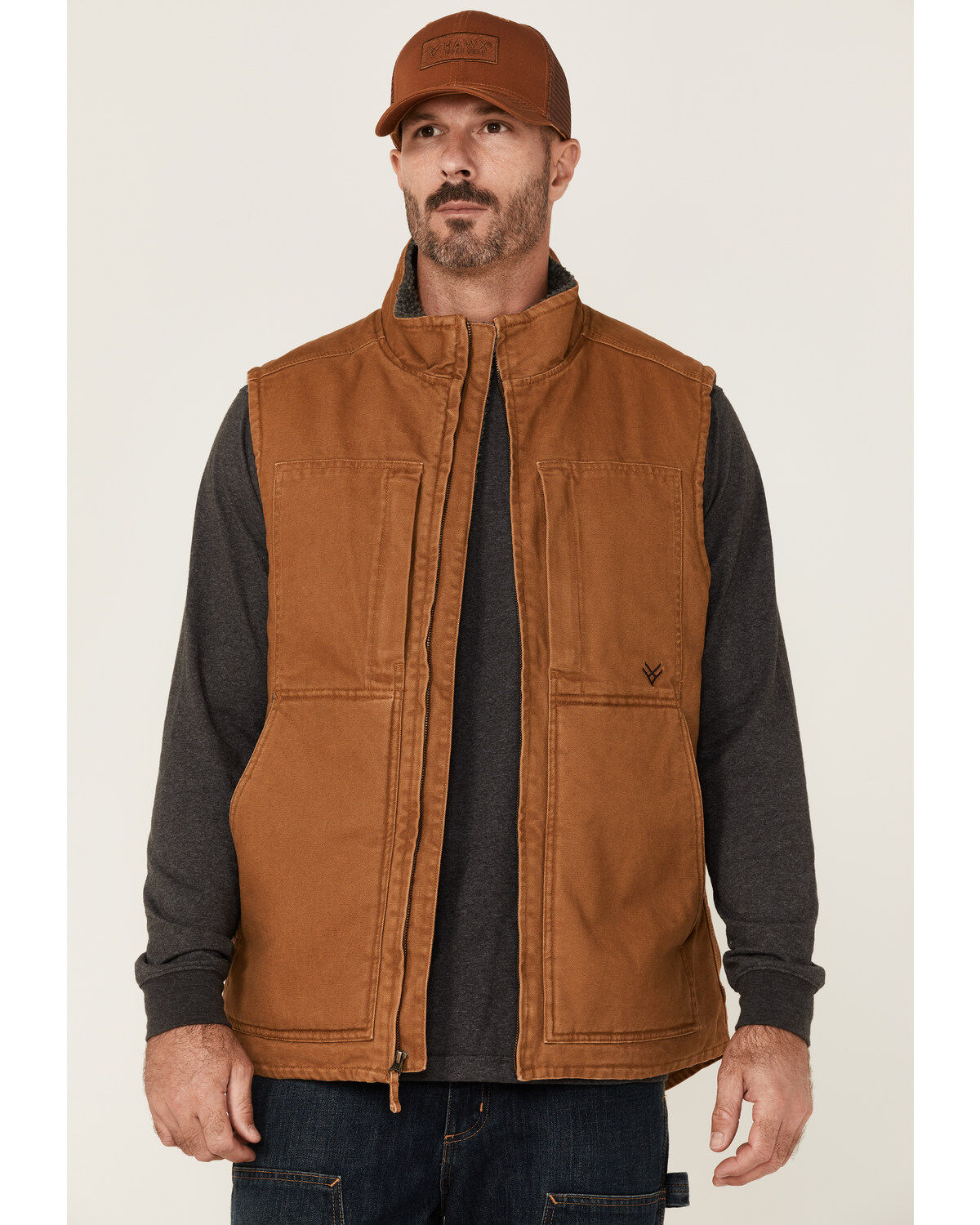 Image #1 - Hawx Men's Rust Copper Browder Weathered Duck Zip-Front Insulated Work Vest, Rust Copper, hi-res