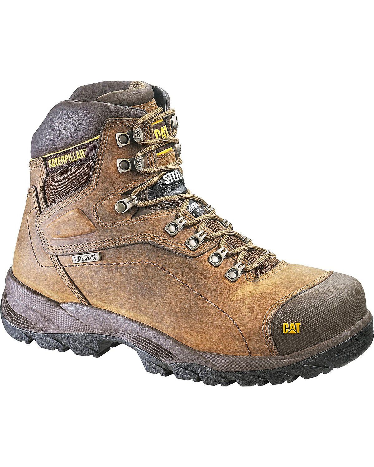 CAT Men's Diagnostic Waterproof Insulated 6" Lace-Up Work Boots - Steel Toe, Dark Khaki, hi-res