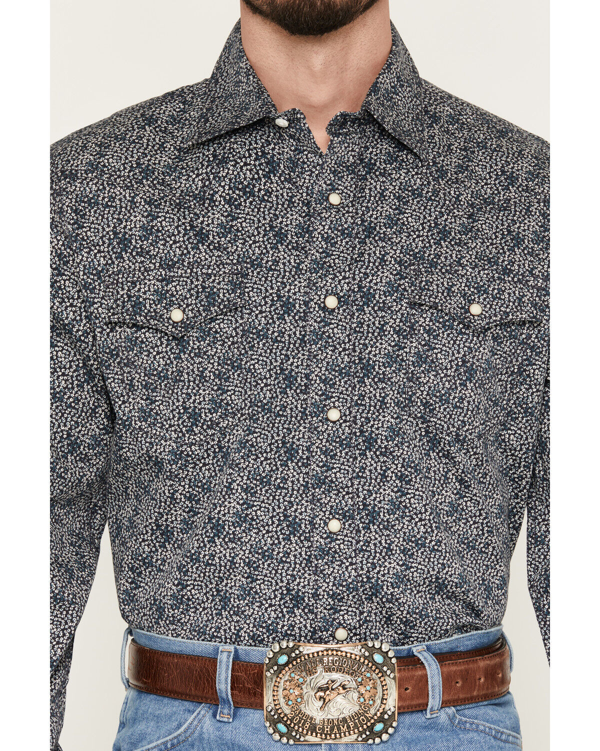 Image #3 - Wrangler Retro Men's Floral Print Long Sleeve Snap Western Shirt, Navy, hi-res