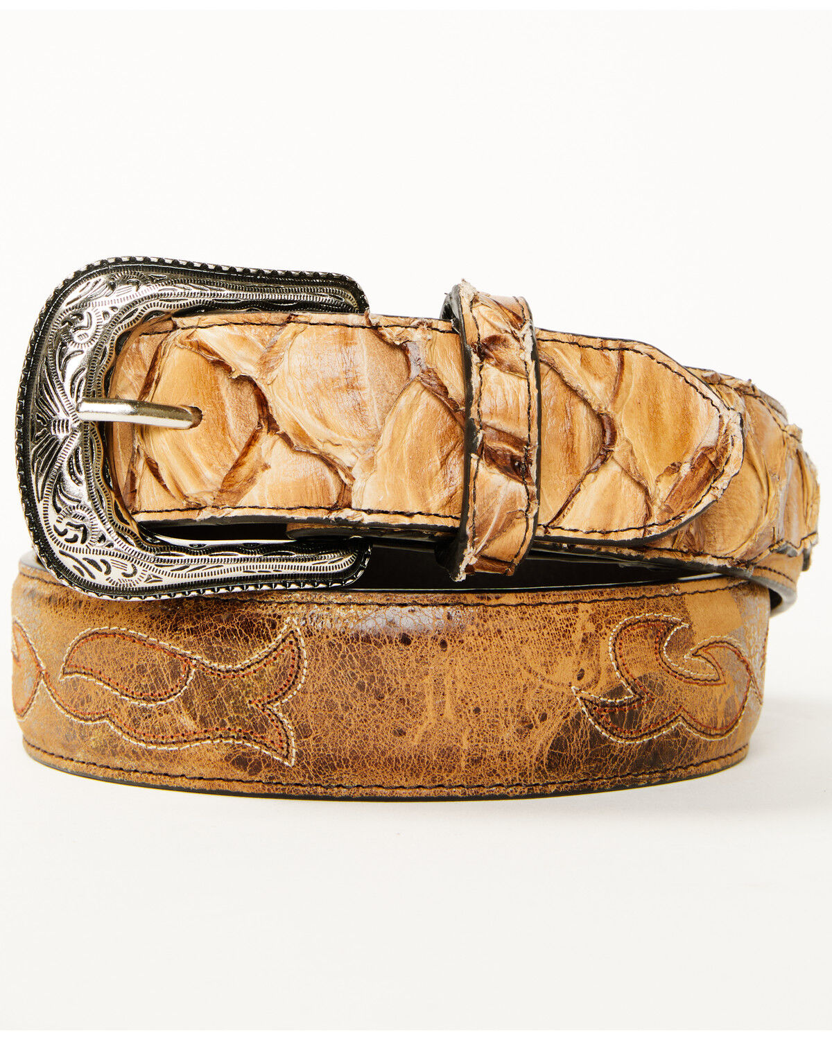 Cody James Men's Exotic Pirarucu Billet Belt, Lt Brown, hi-res
