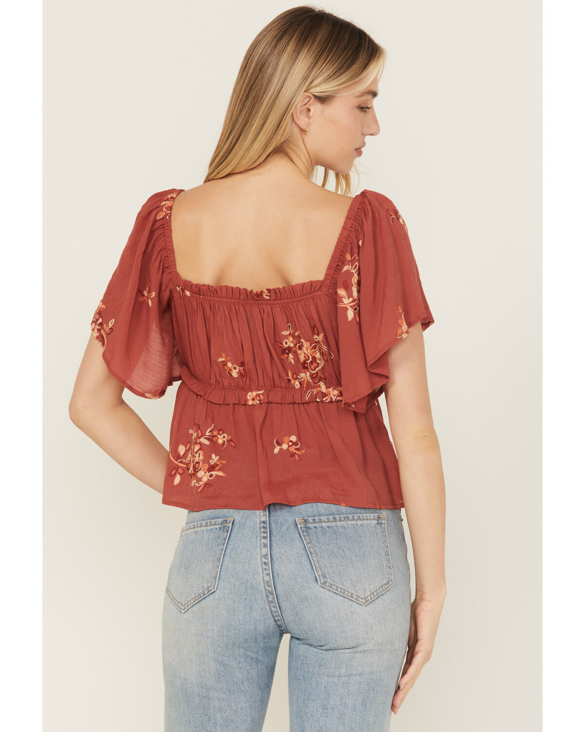 Image #4 - Wild Moss Women's Floral Embroidered Short Sleeve Peplum Top, , hi-res