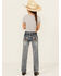 Image #3 - Grace in LA Little Girls' Light Wash Horseshoe Floral Bootcut Denim Jeans , Medium Wash, hi-res