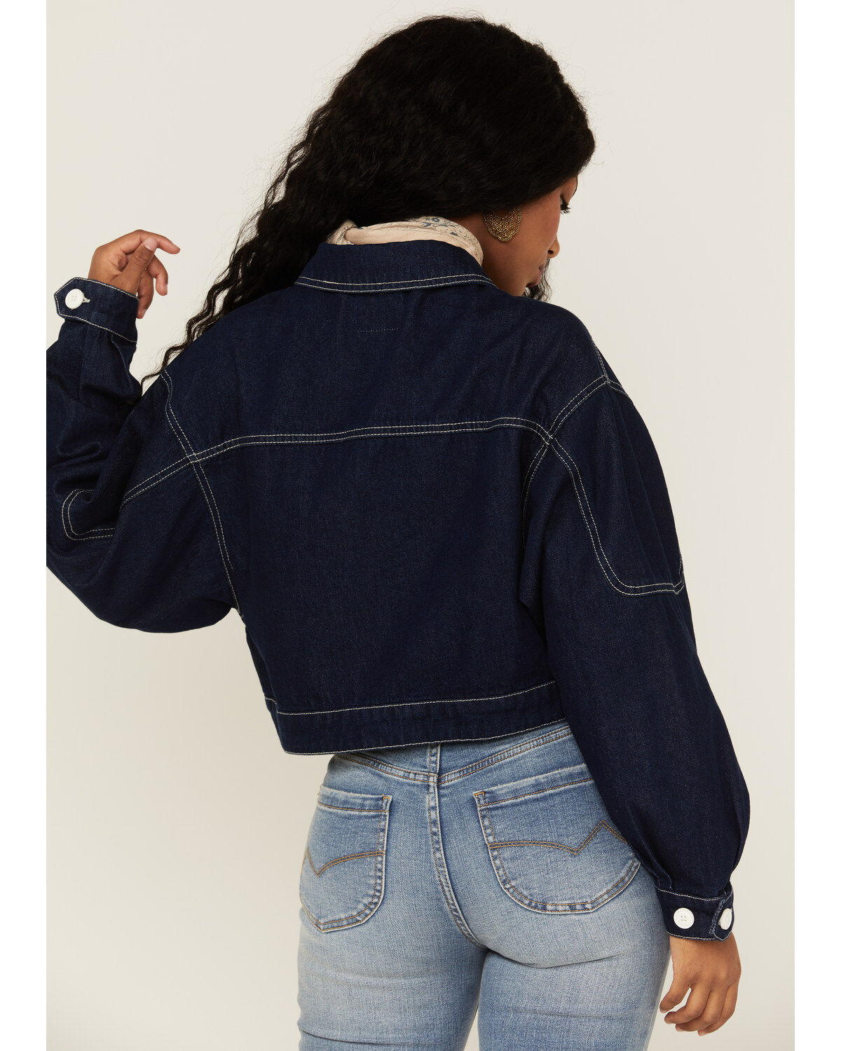 Image #4 - Unpublished Denim Women's Dark Wash Oversized Cropped Button Down Jacket, Blue, hi-res