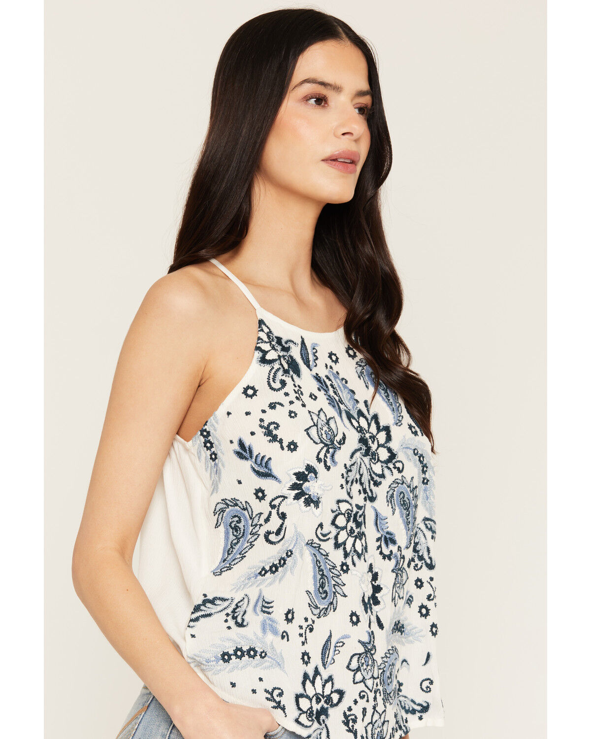Image #2 - Idyllwind Women's Floral Haze Embroidered Crinkle Tank Top, White, hi-res