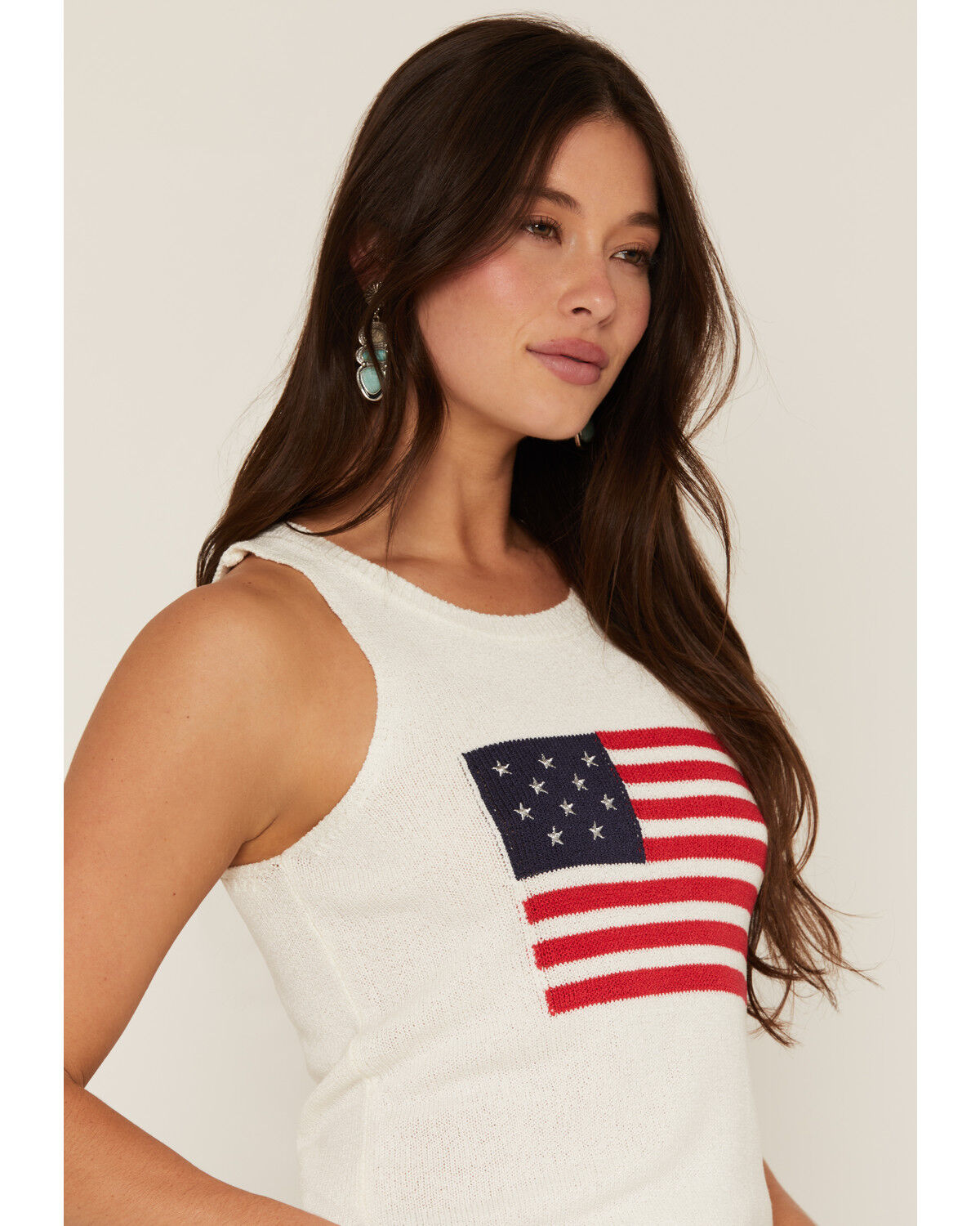 Image #2 - Sadie & Sage Women's American Flag Embroidered Sweater Tank Top, White, hi-res
