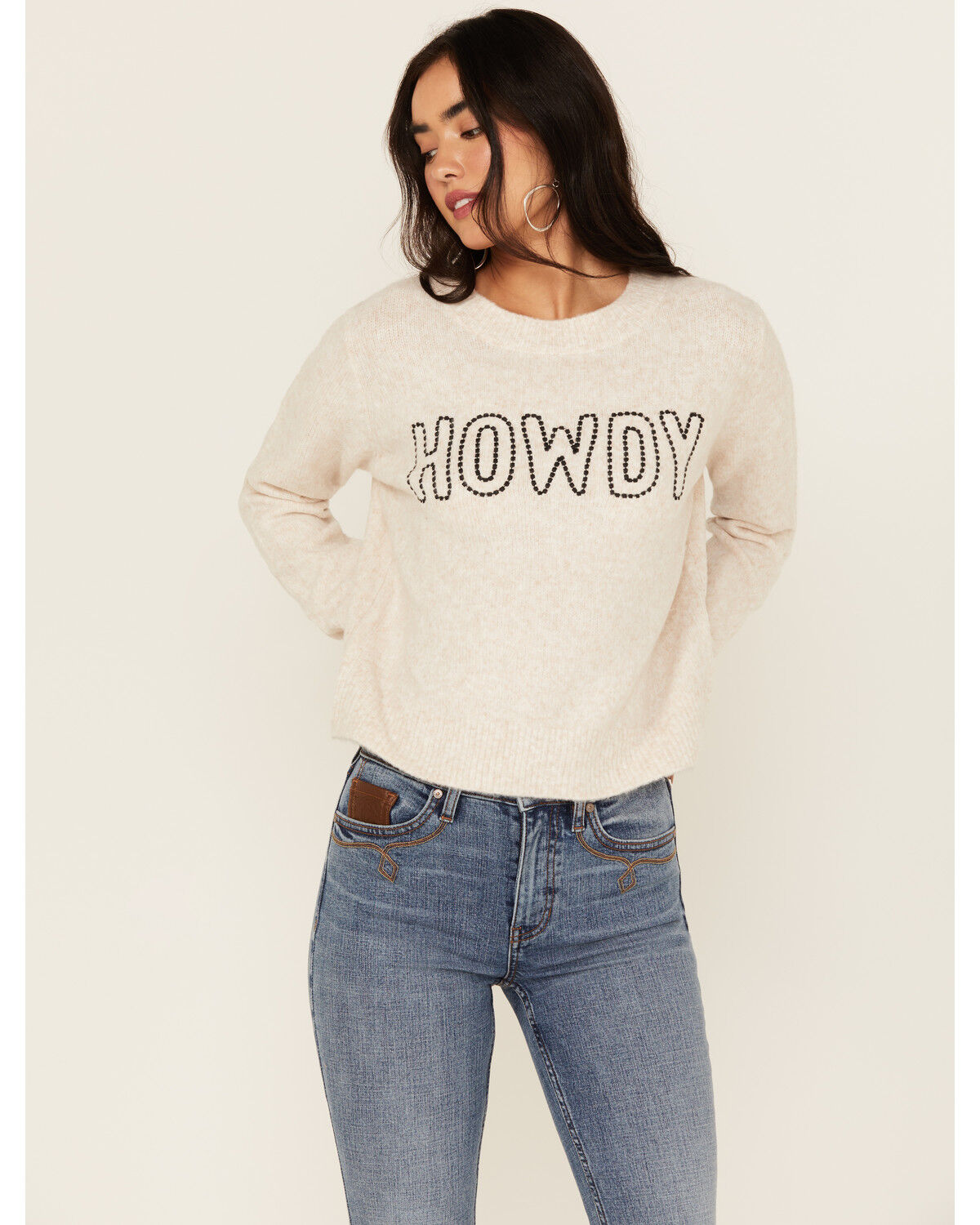 White Crow Women's Howdy Stitch Sweater, Tan, hi-res