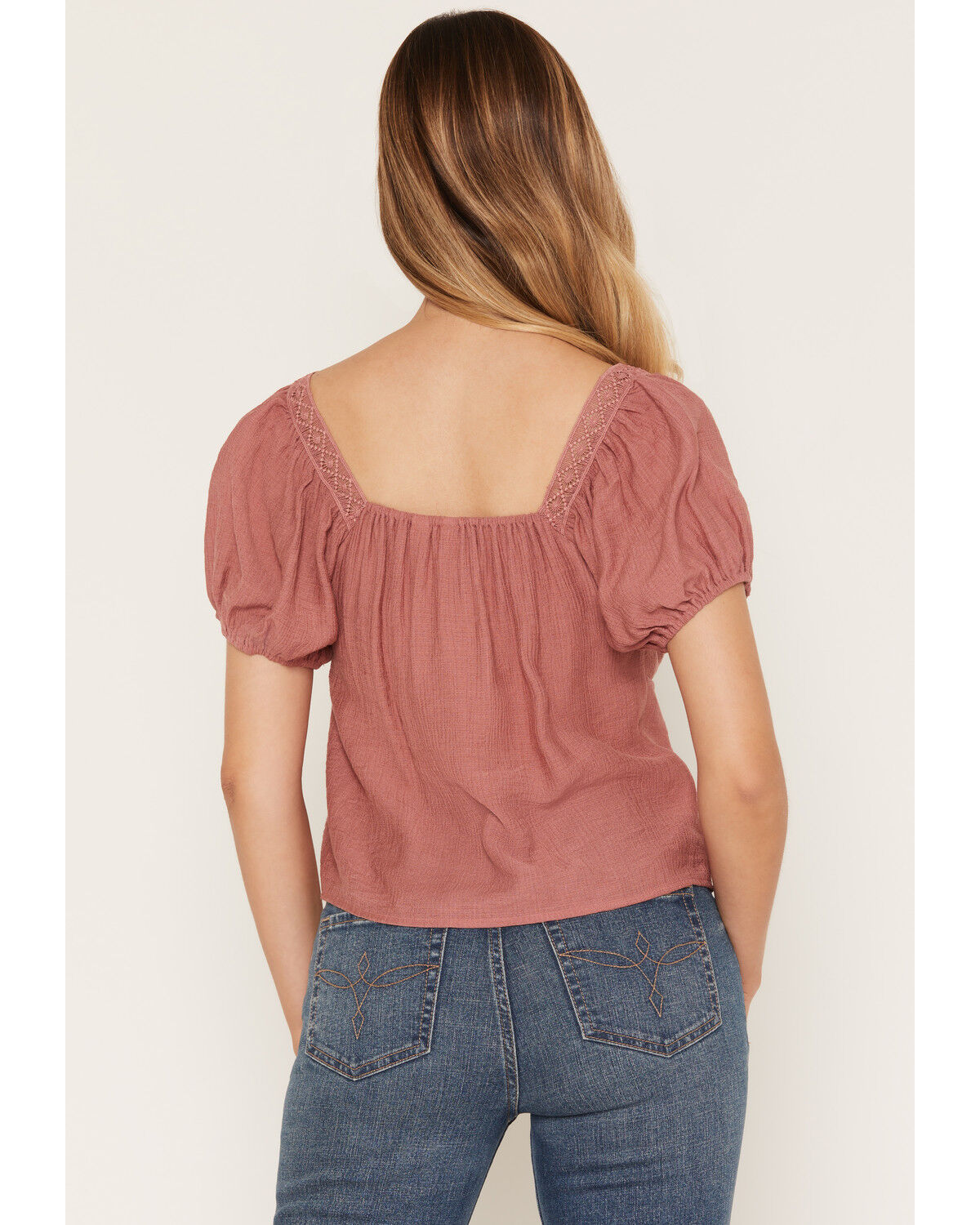 Image #4 - Shyanne Women's Wyatt Lace Trim Short Sleeve Button-Down Shirt, Rose, hi-res