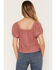 Image #4 - Shyanne Women's Wyatt Lace Trim Short Sleeve Button-Down Shirt, Rose, hi-res