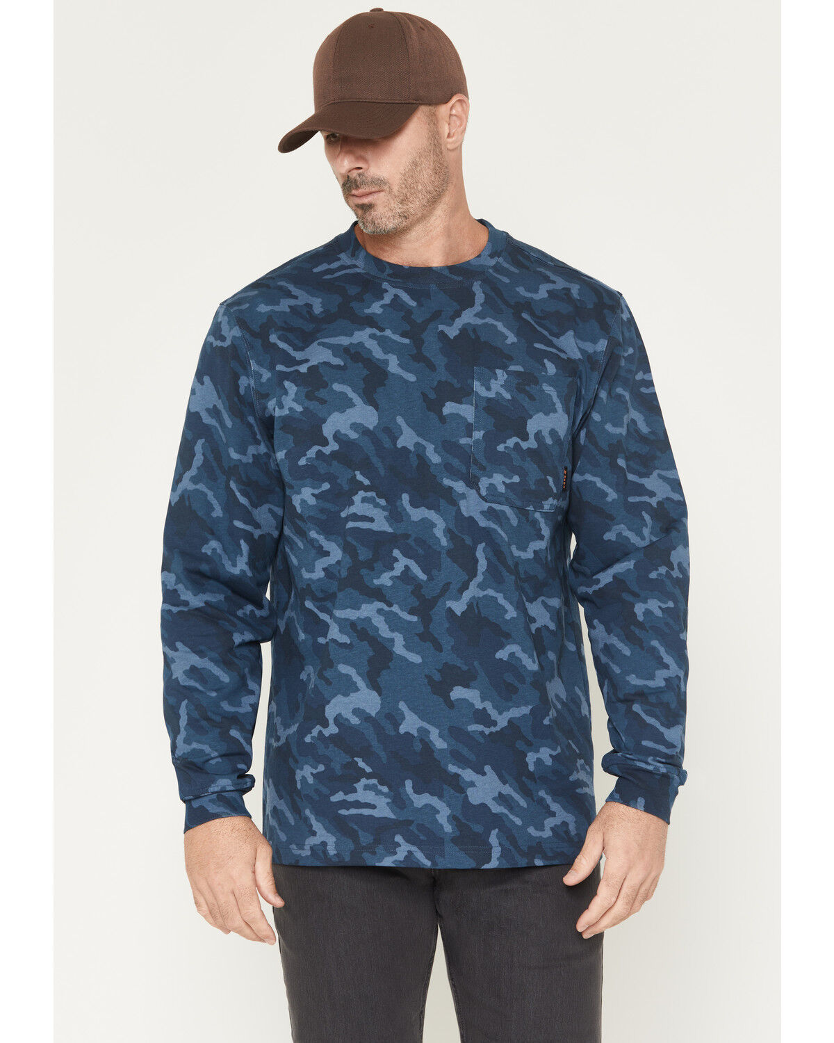 Hawx Men's Forge Camo Print Long Sleeve Work T-Shirt, Navy, hi-res