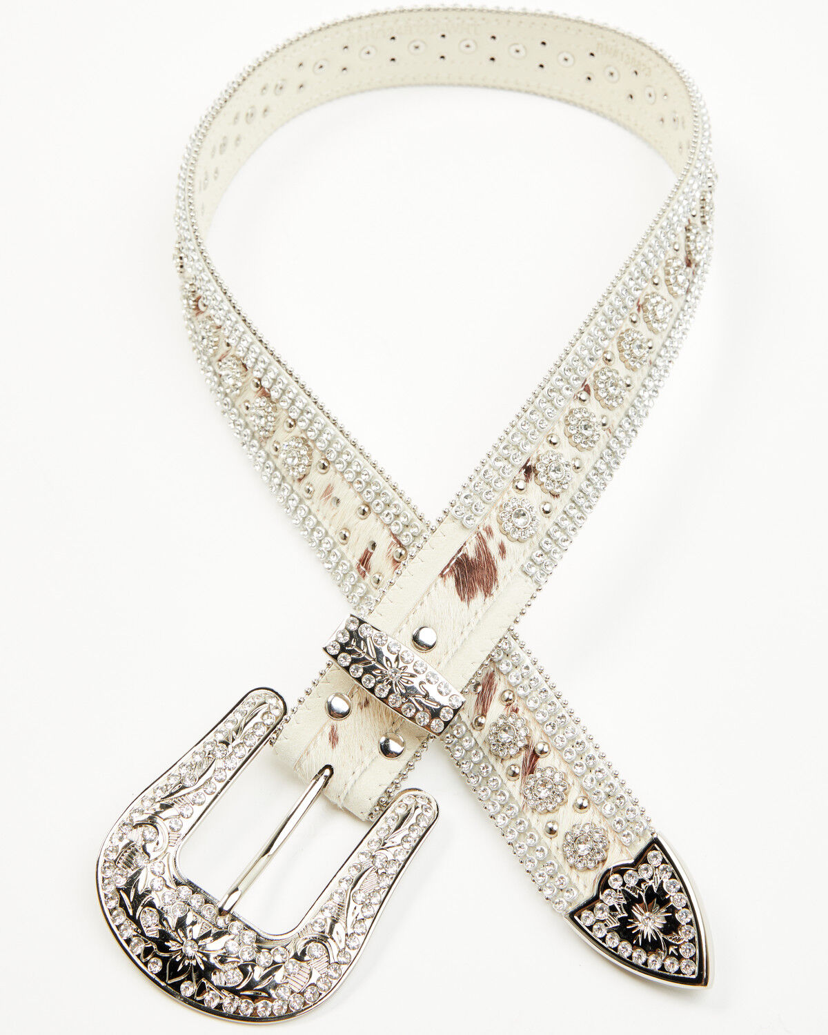 Shyanne Women's Nova Embellished Hair On Buckle Belt, White, hi-res