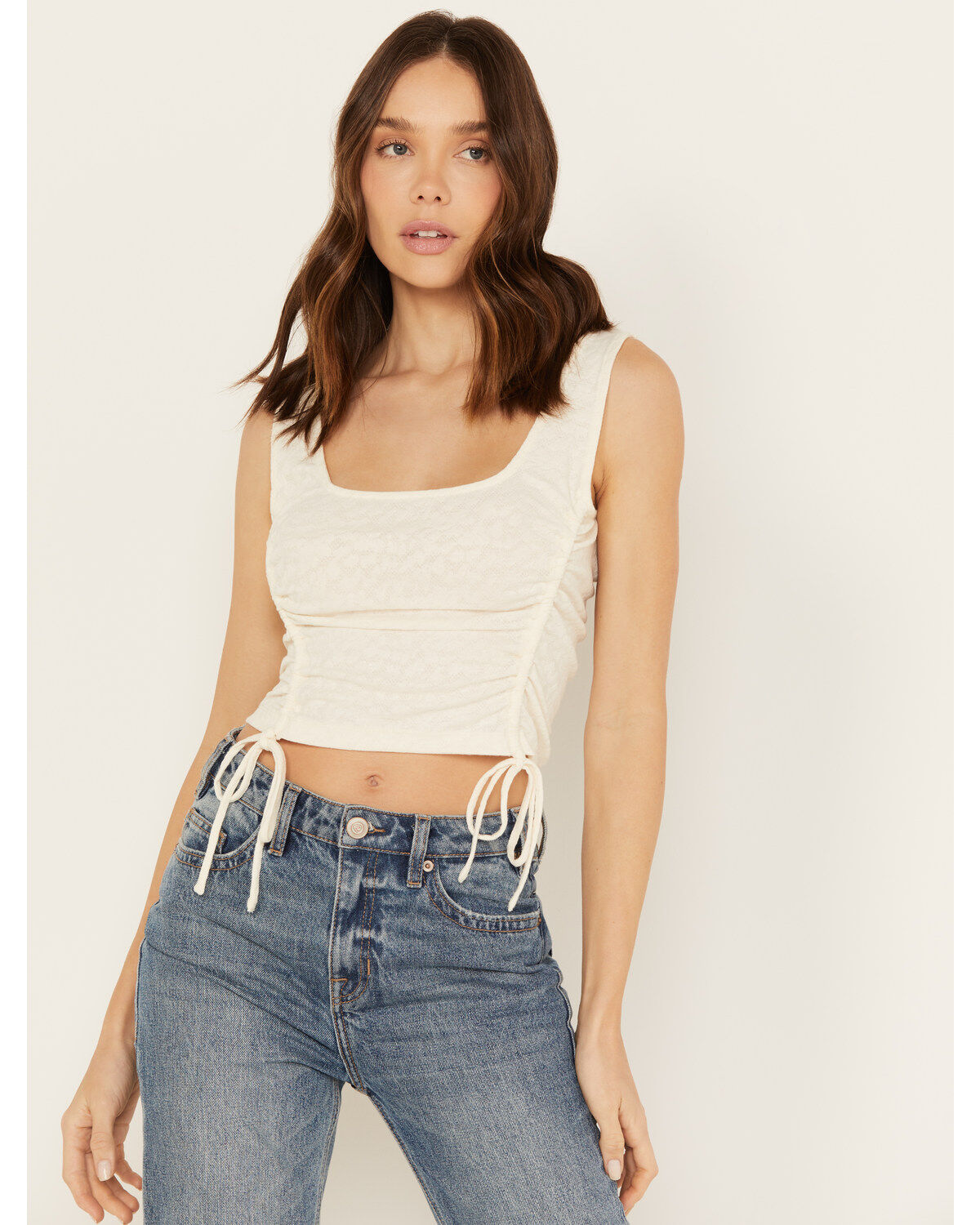 Image #1 - Shyanne Women&rsquo;s Pointelle Cinch Front Tank, White, hi-res