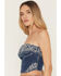 Image #2 - Blue B Women's Boot Barn Exclusive Sleeveless Denim Western Embroidered Bustier Top, Dark Wash, hi-res