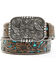 Image #1 - Shyanne Women's Tooled Cross Leather Belt, Chocolate/turquoise, hi-res