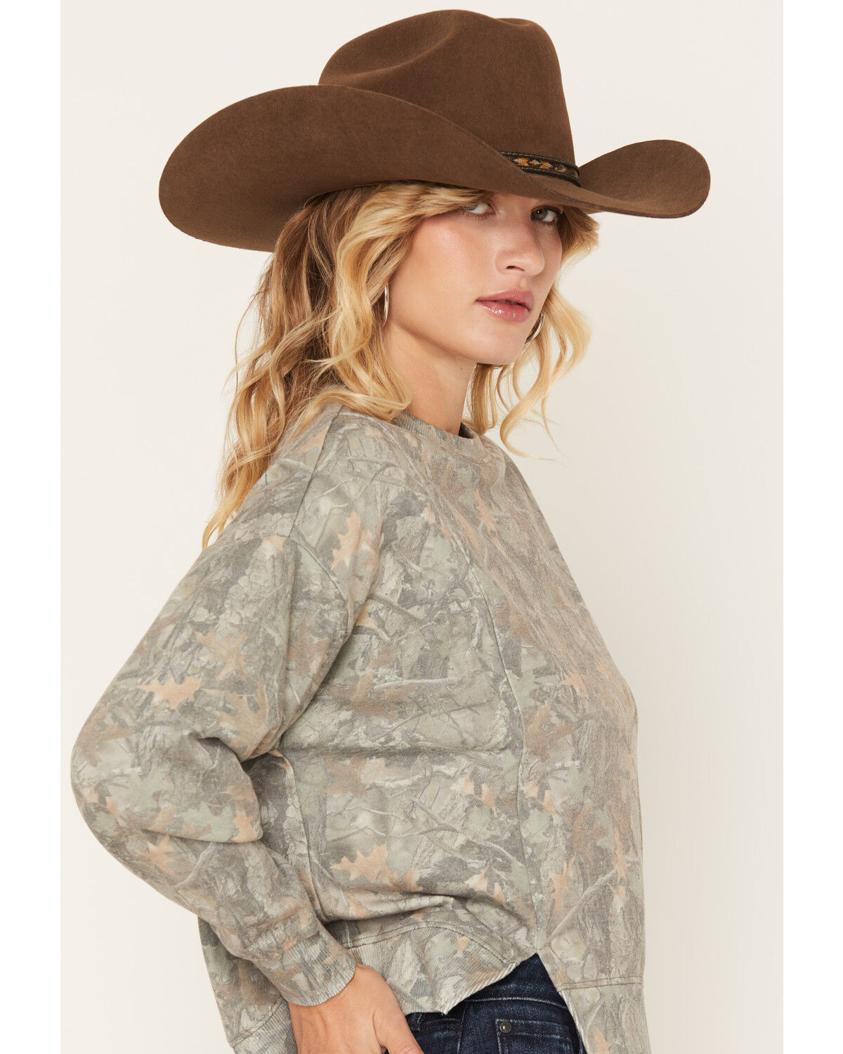 Image #2 - Rock & Roll Denim Women's Camo Print Long Sleeve Crew Neck Sweatshirt, Green, hi-res