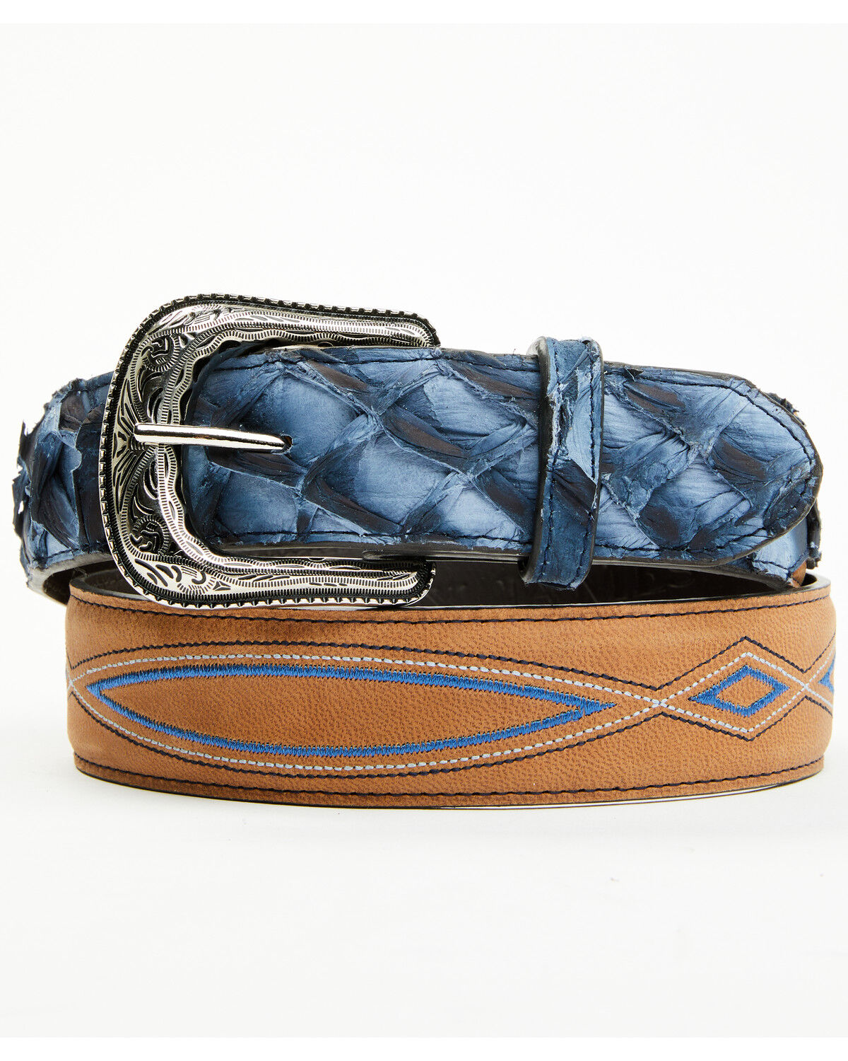 Cody James Men's Exotic Pirarucu Billet Belt, Blue, hi-res