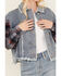 Image #3 - Miss Me Women's Medium Wash Denim Plaid Crochet Back Cropped Jacket , Medium Wash, hi-res