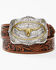 Image #1 - Cody James Men's Tan Veg Tooled Longhorn Buckle Belt, Tan, hi-res