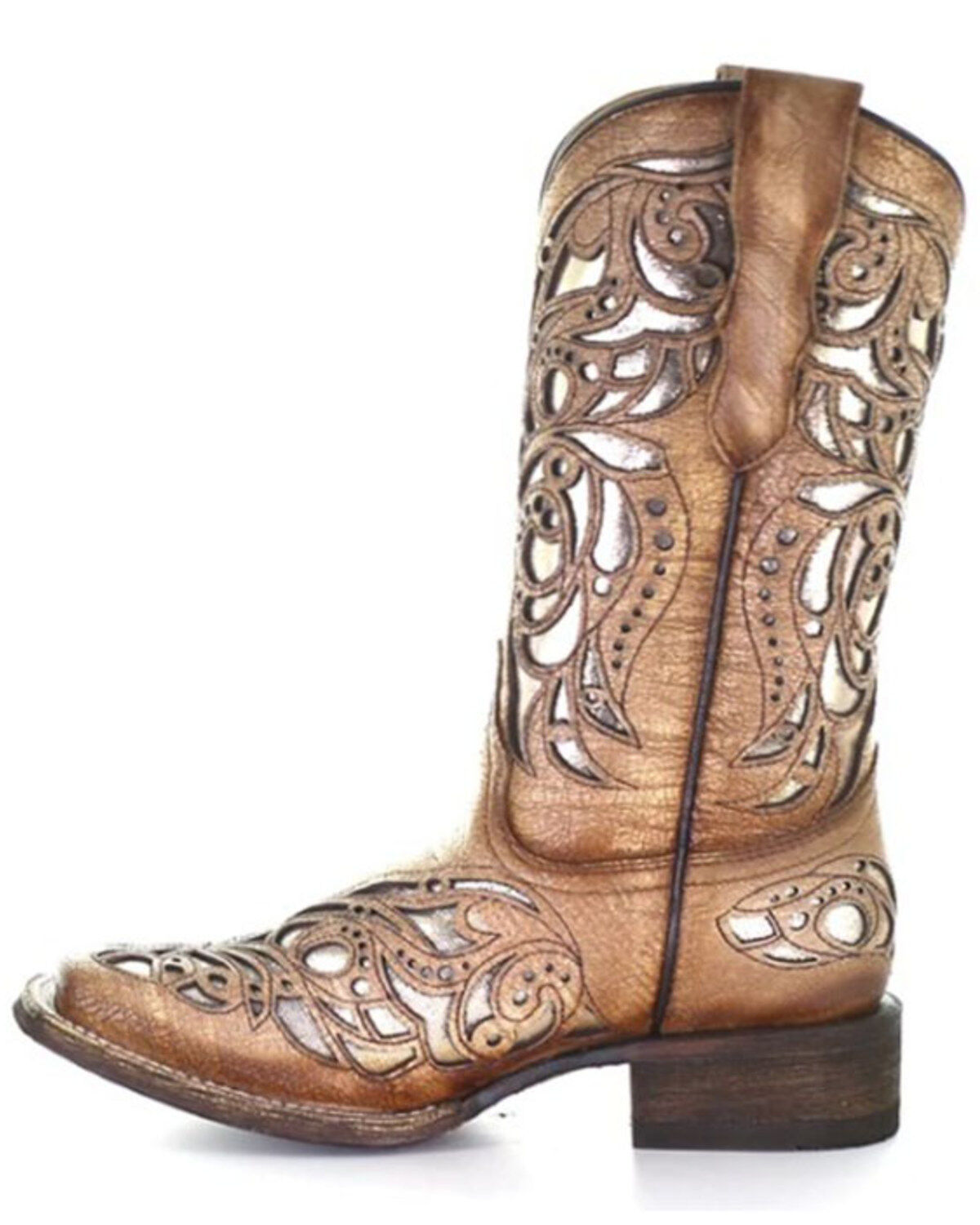 Image #3 - Corral Girls' Shiny Inlay Western Boots - Square Toe, Tan, hi-res