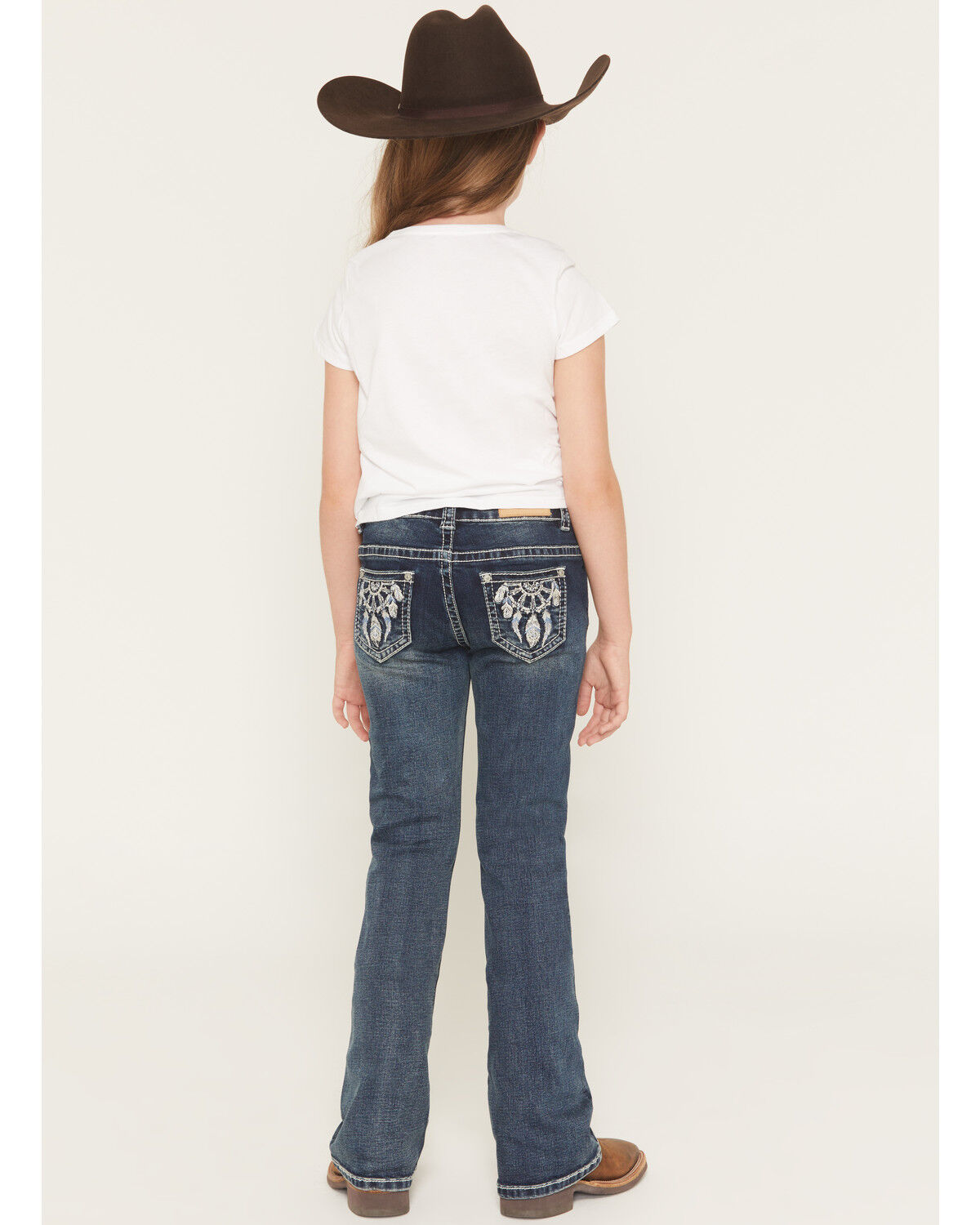 Shyanne Girls' Shayla Dreamcatcher Embroidered Bootcut Stretch Denim Jeans, Dark Wash, hi-res