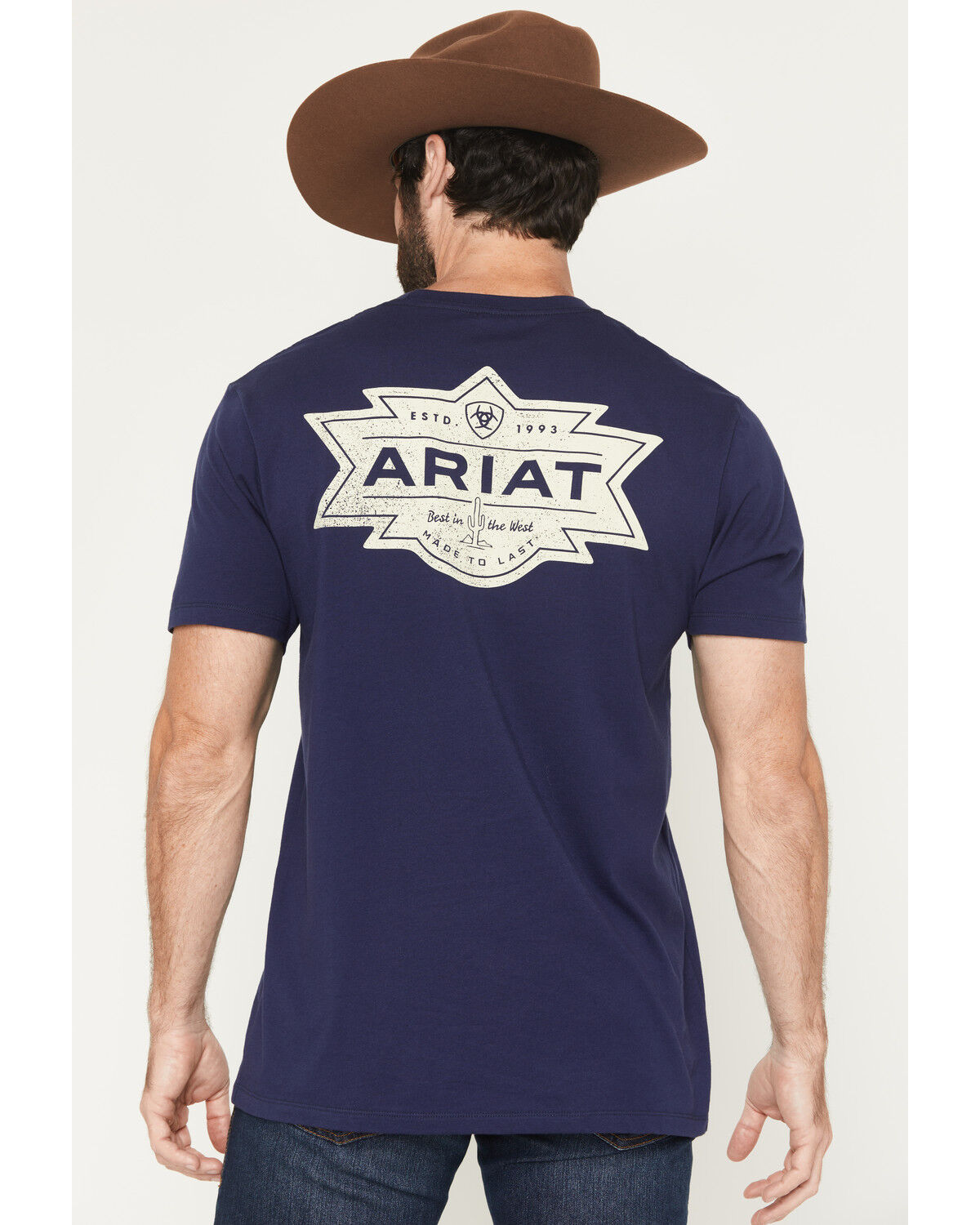 Image #1 - Ariat Men's Mesa Mesa Motif Lockup Short Sleeve Graphic T-Shirt, Blue, hi-res