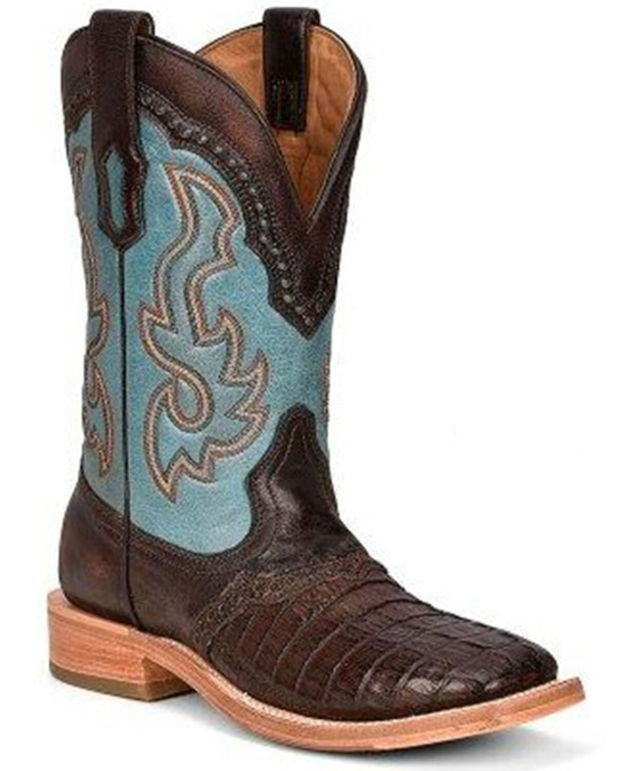 Corral Men's Caiman Print Overlay Western Boots - Broad Square Toe, Brown/blue, hi-res