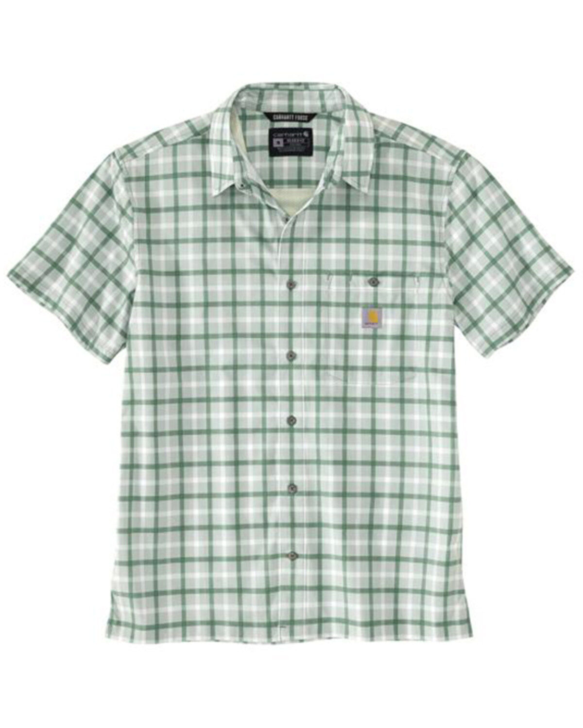 Image #1 - Carhartt Men's Force Sun Defender&trade; Relaxed Fit Lightweight Plaid Print Short Sleeve Button-Down Shirt, Loden, hi-res