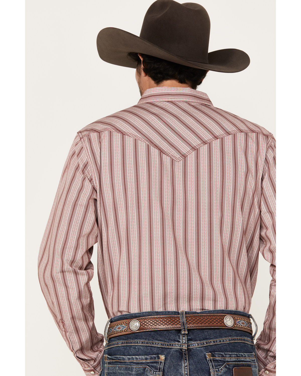 Image #4 - Moonshine Spirit&reg; Men's Red Canyon Striped Long Sleeve Pearl Snap Western Shirt, Burgundy, hi-res