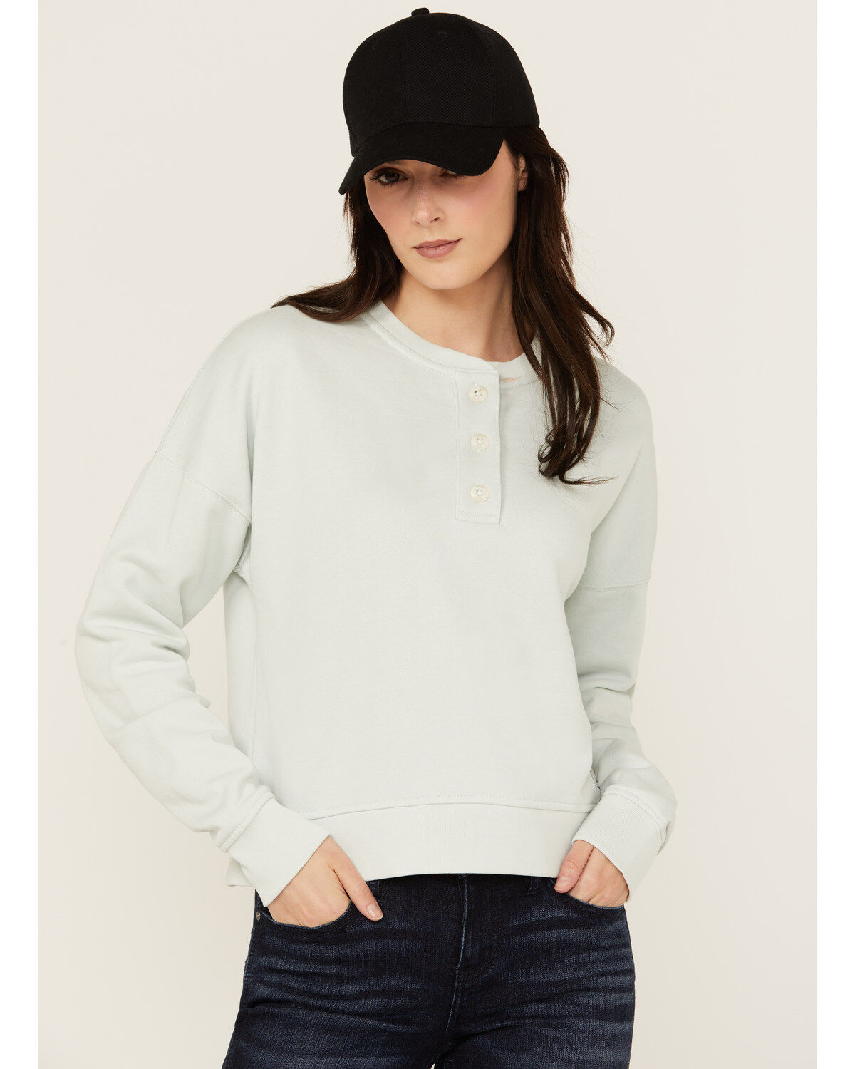 Image #1 - Carhartt Women's Loose Fit Midweight Henley Sweatshirt, Seafoam, hi-res