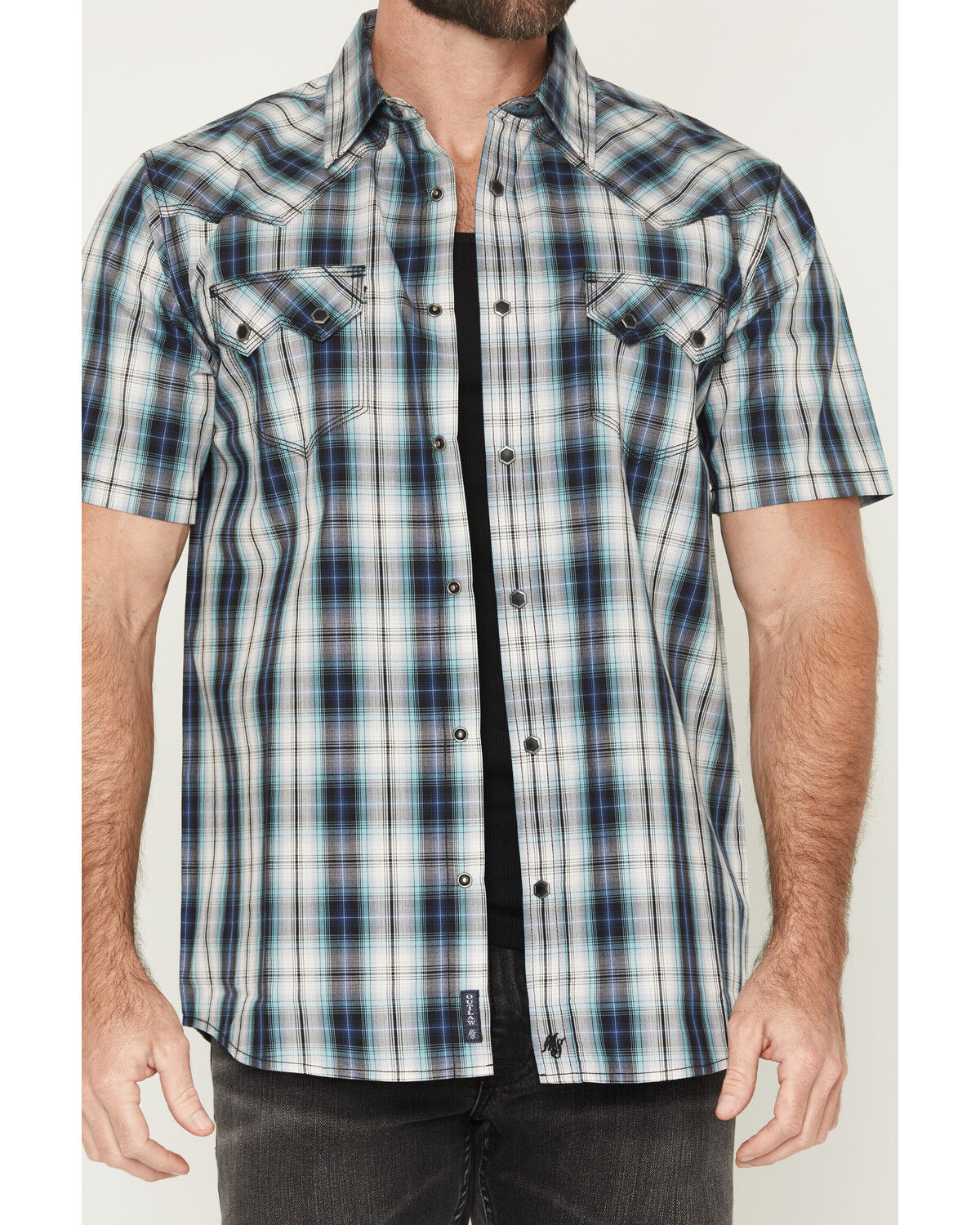 Image #3 - Moonshine Spirit&reg; Men's Purple Hazer Plaid Print Short Sleeve Snap Western Shirt, Blue, hi-res