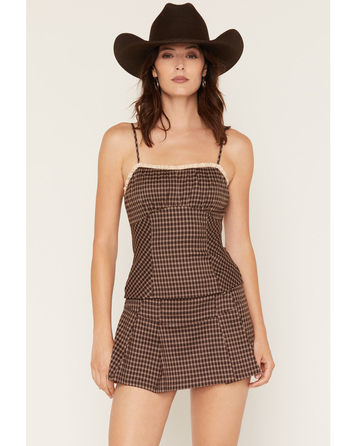 Image #1 - Cleo + Wolf Women's Plaid Print Tank Top, Brown, hi-res