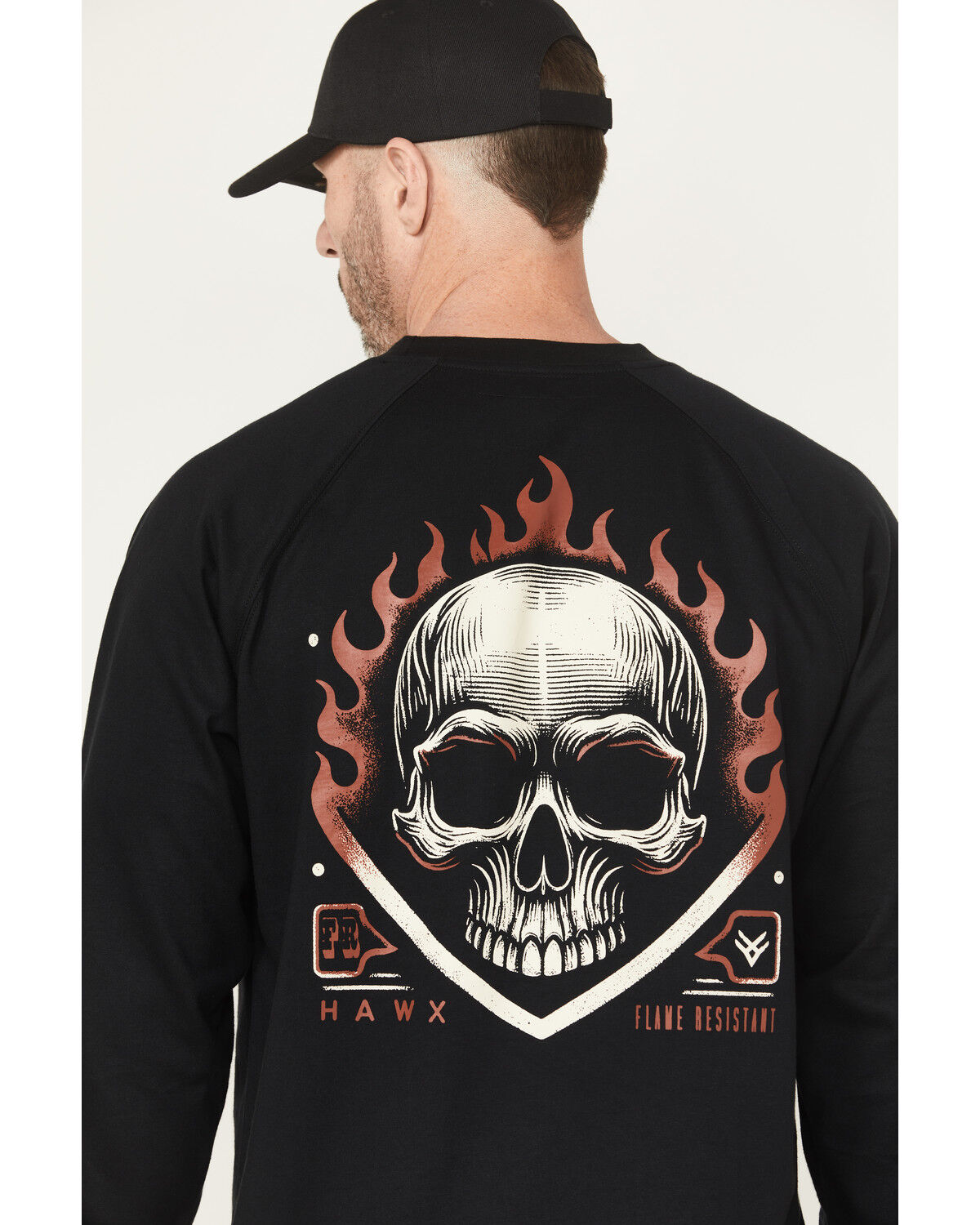 Image #4 - Hawx Men's FR Flaming Skull Long Sleeve Graphic Work T-Shirt, Black, hi-res