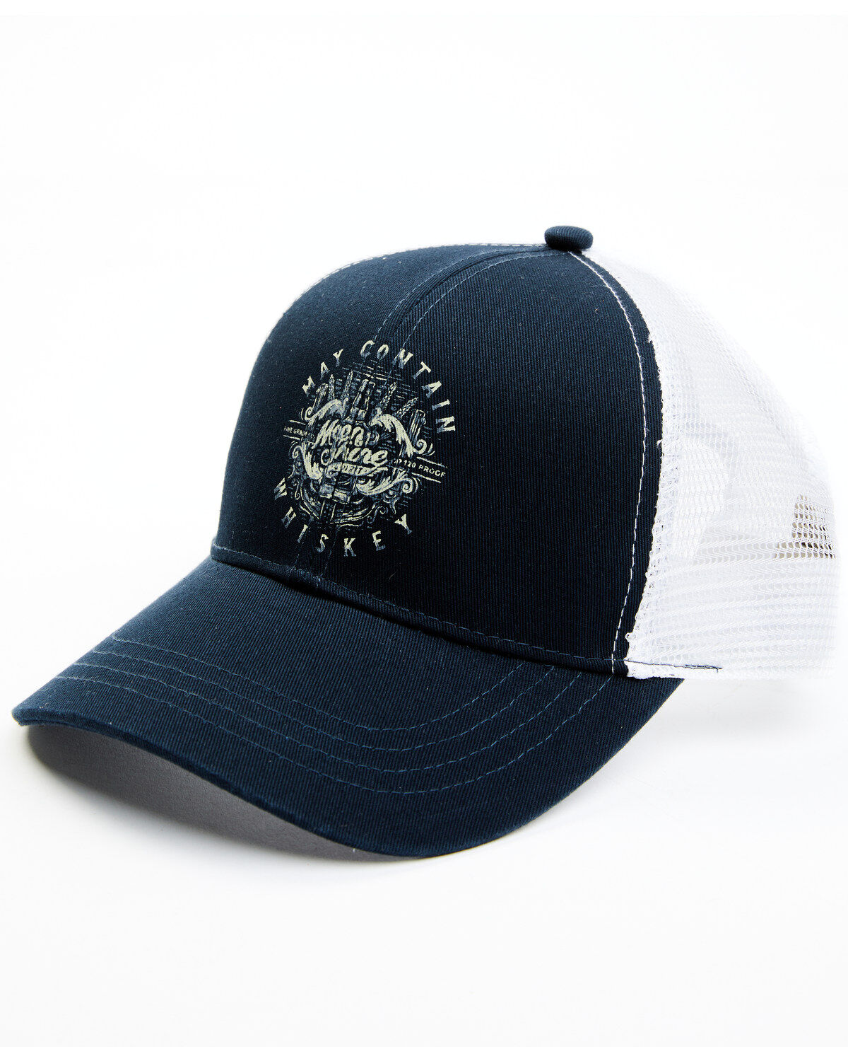 Image #1 - Moonshine Spirit&reg; Men's May Contain Whiskey Circle Graphic Mesh-Back Ball Cap, Navy, hi-res