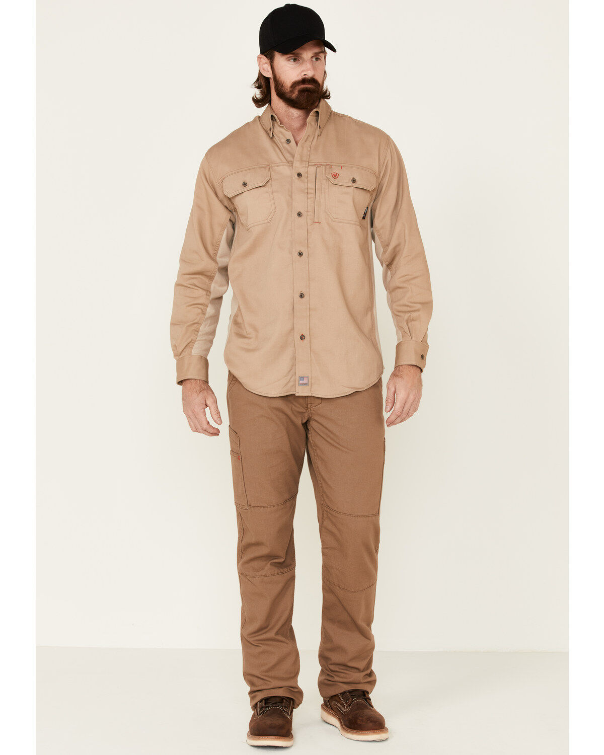 Image #2 - Ariat Men's FR Solid Vent Long Sleeve Work Shirt, Beige/khaki, hi-res