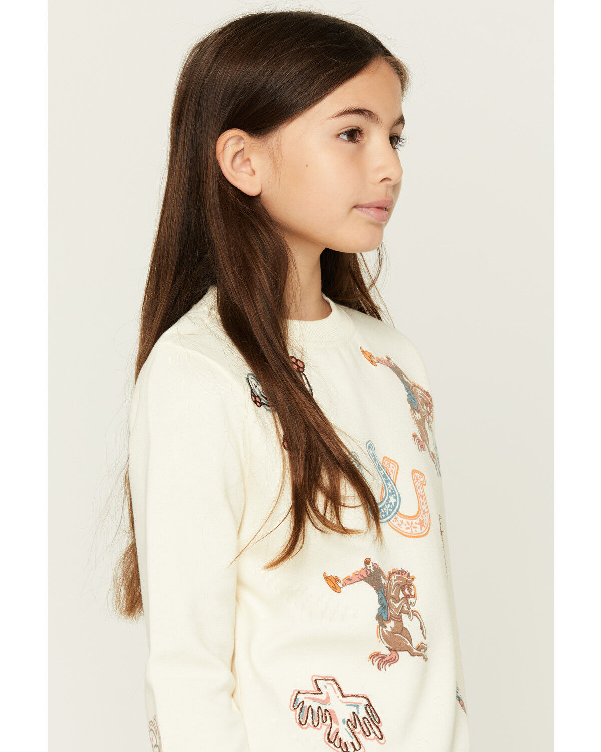 Image #2 - Shyanne Girls' Western Novelty Printed Sweatshirt, Cream, hi-res