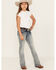 Image #1 - Grace in LA Girls' Light Wash Horseshoe Floral Bootcut Denim Jeans , Light Wash, hi-res