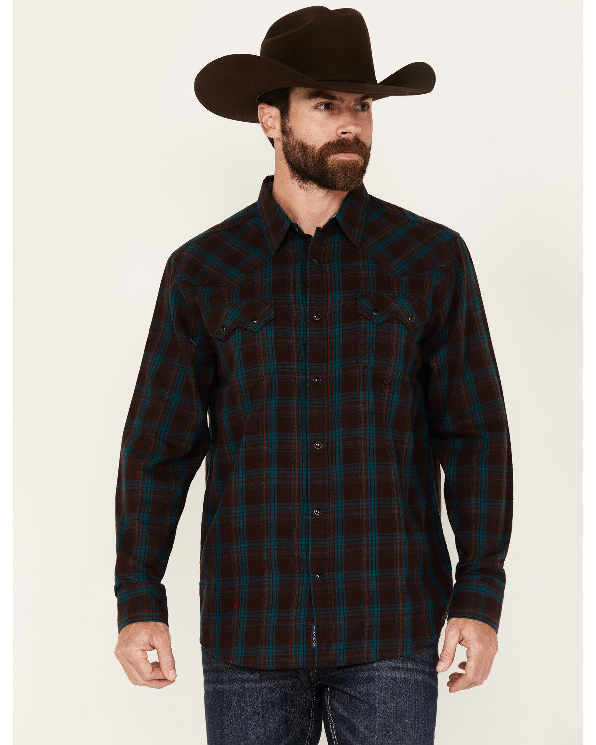 Image #1 - Moonshine Spirit&reg; Men's Vineyard Plaid Print Long Sleeve Snap Western Shirt, Purple, hi-res