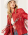 Image #2 - Cripple Creek Women's Leather Beaded Fringe Jacket, Red, hi-res