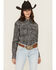 Image #1 - Cowgirl Hardware Women's Scroll Print Long Sleeve Snap Stretch Western Shirt, Black, hi-res
