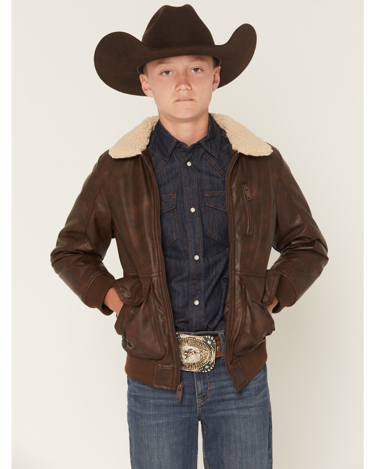 Urban Republic Boys' Faux Leather Aviator Jacket, Dark Brown, hi-res