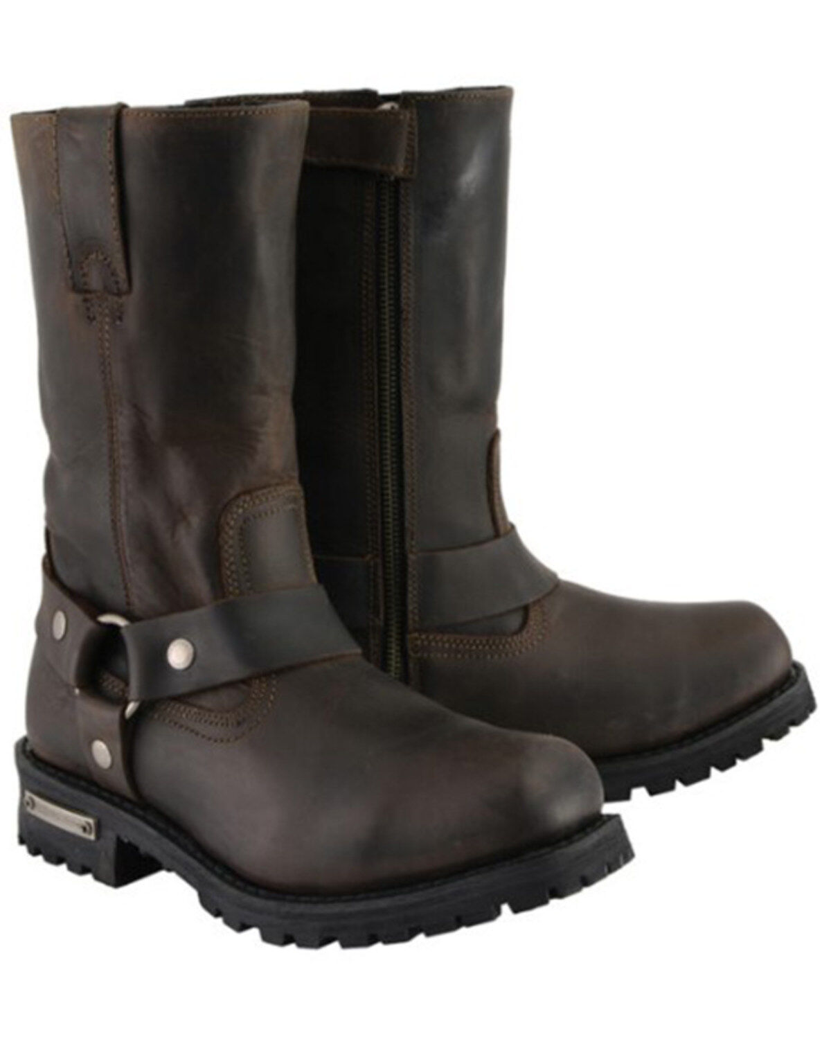 Milwaukee Leather Men's 11" Harness Motorcycle Boots - Square Toe, Brown, hi-res