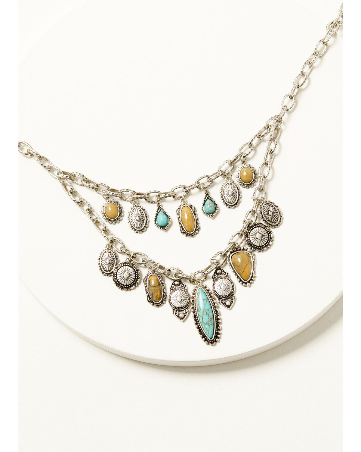Shyanne Women's Rodeo Sunset Layered Charm Concho Necklace, Turquoise, hi-res