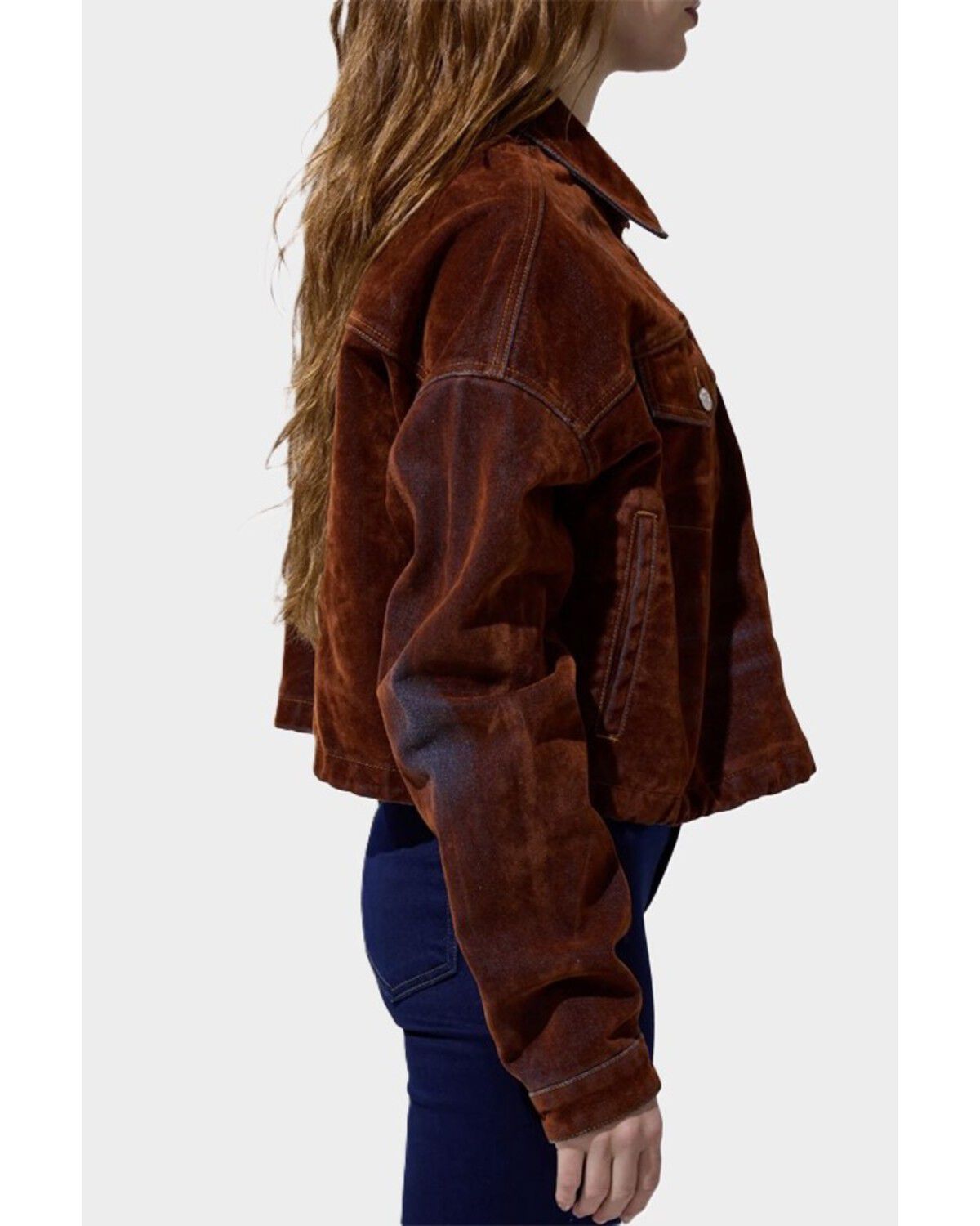 Image #2 - Azalea Wang Women's Velvet Button-Down Denim Jacket, Orange, hi-res