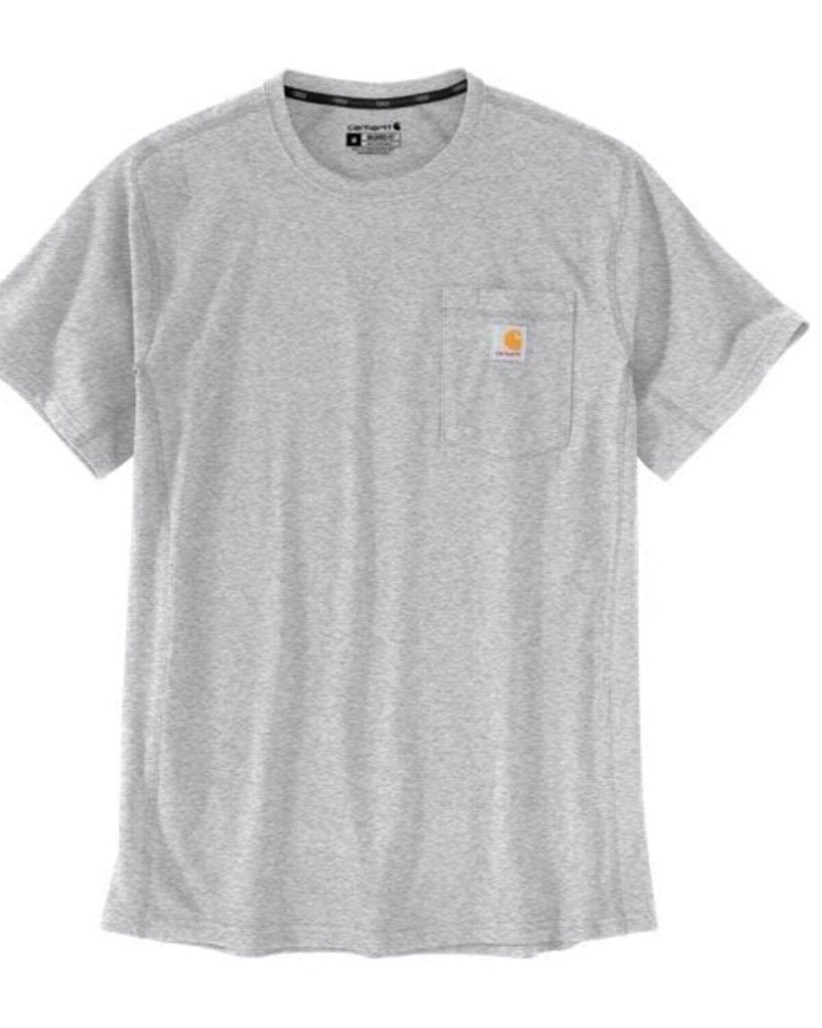Image #1 - Carhartt Men's Force Relaxed Midweight Logo Pocket Work T-Shirt - Big, Silver, hi-res