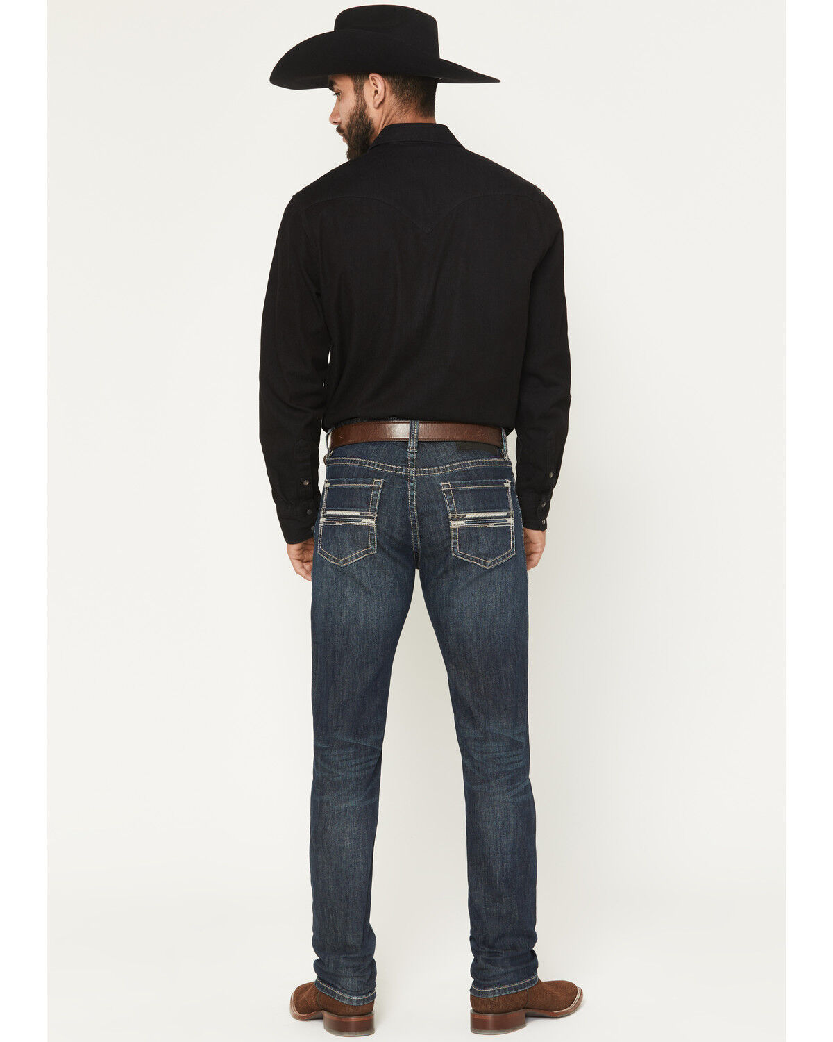 Image #3 - Rock & Roll Denim Men's Revolver Dark Wash Slim Straight Pleather Embroidered Stretch Denim Jeans, Dark Wash, hi-res