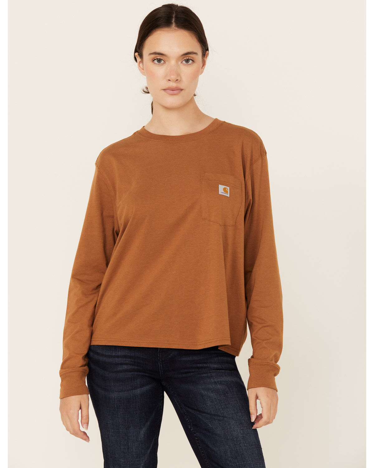Carhartt Women's Loose Fit Lightweight Long Sleeve Pocket T-Shirt, Brown, hi-res