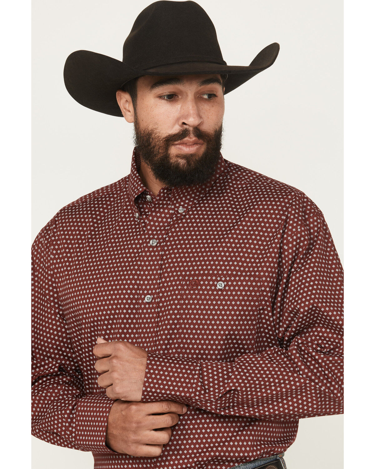 Image #2 - George Strait by Wrangler Men's Medallion Print Long Sleeve Button-Down Stretch Western Shirt - Tall, Wine, hi-res