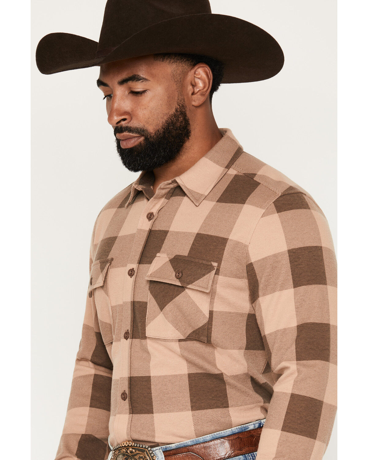 Image #2 - Cody James Men's Range Rider Plaid Print Long Sleeve Button-Down Shirt, Tan, hi-res
