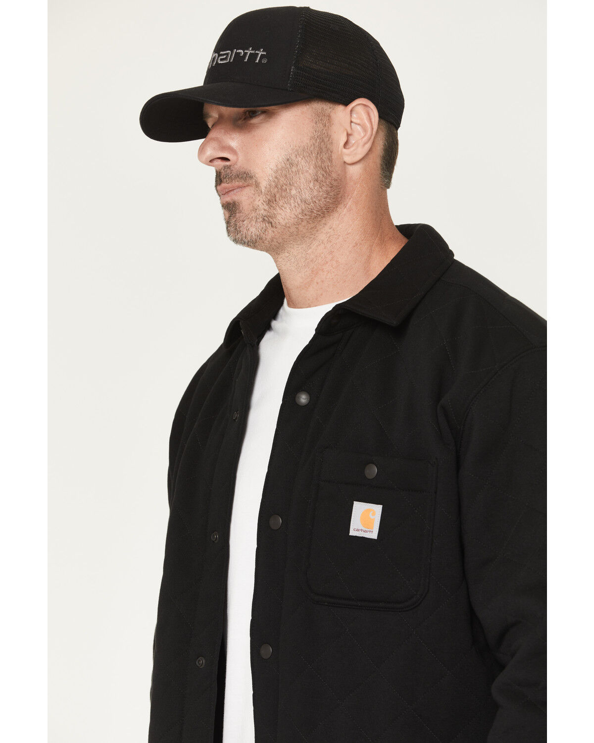 Image #2 - Carhartt Men's Rain Defender&reg; Loose Fit Heavyweight Quilted Snap Front Shirt Jacket, Black, hi-res